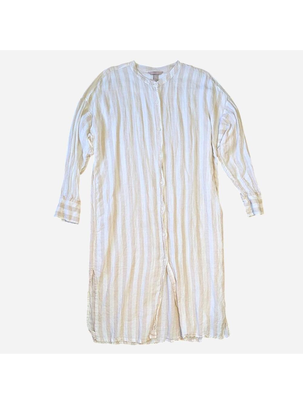 NWOT H&M Linen Stripe Midi Shirt Dress Sleep Size XL